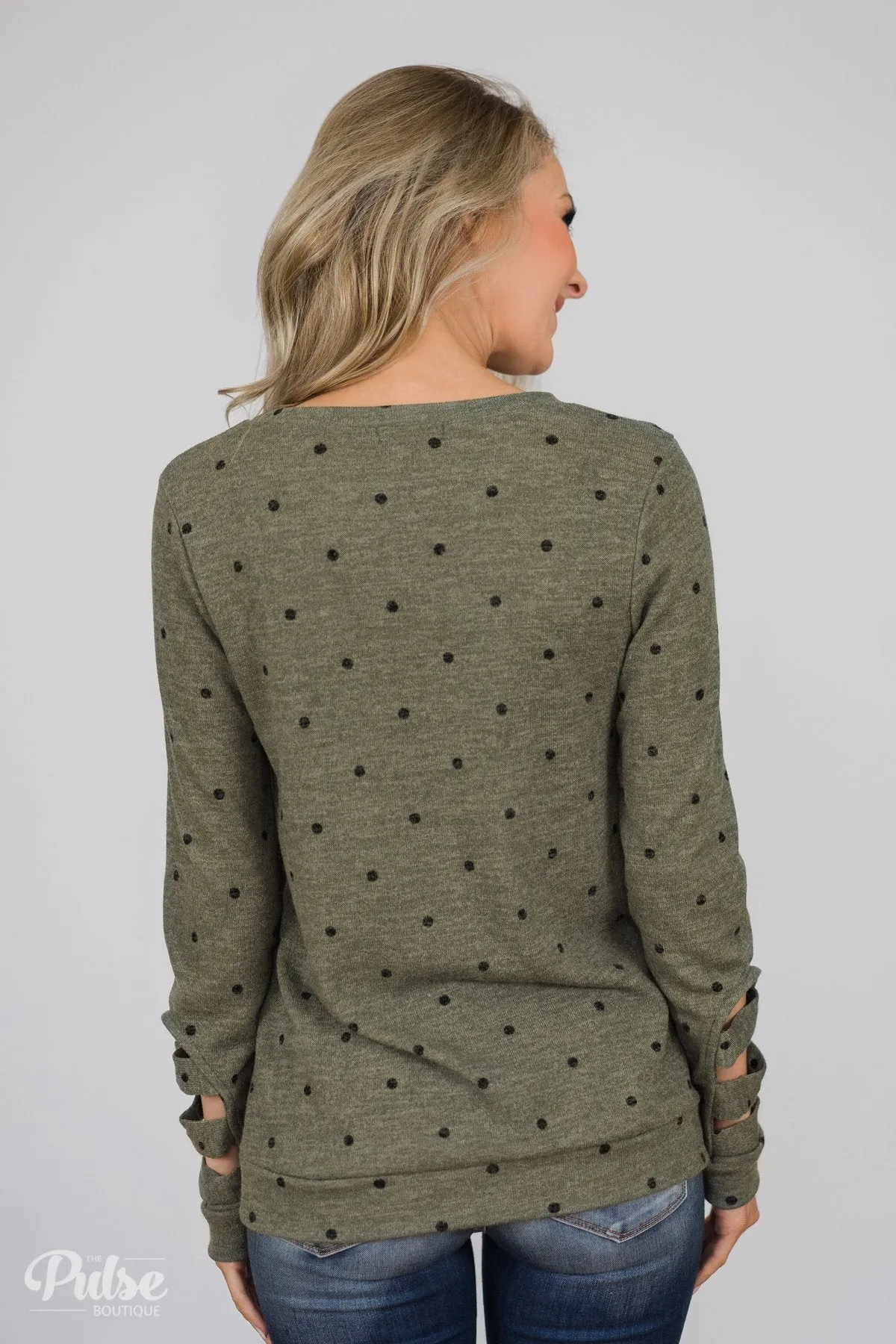 Delightful Details Polka Dot Top- Light Olive
