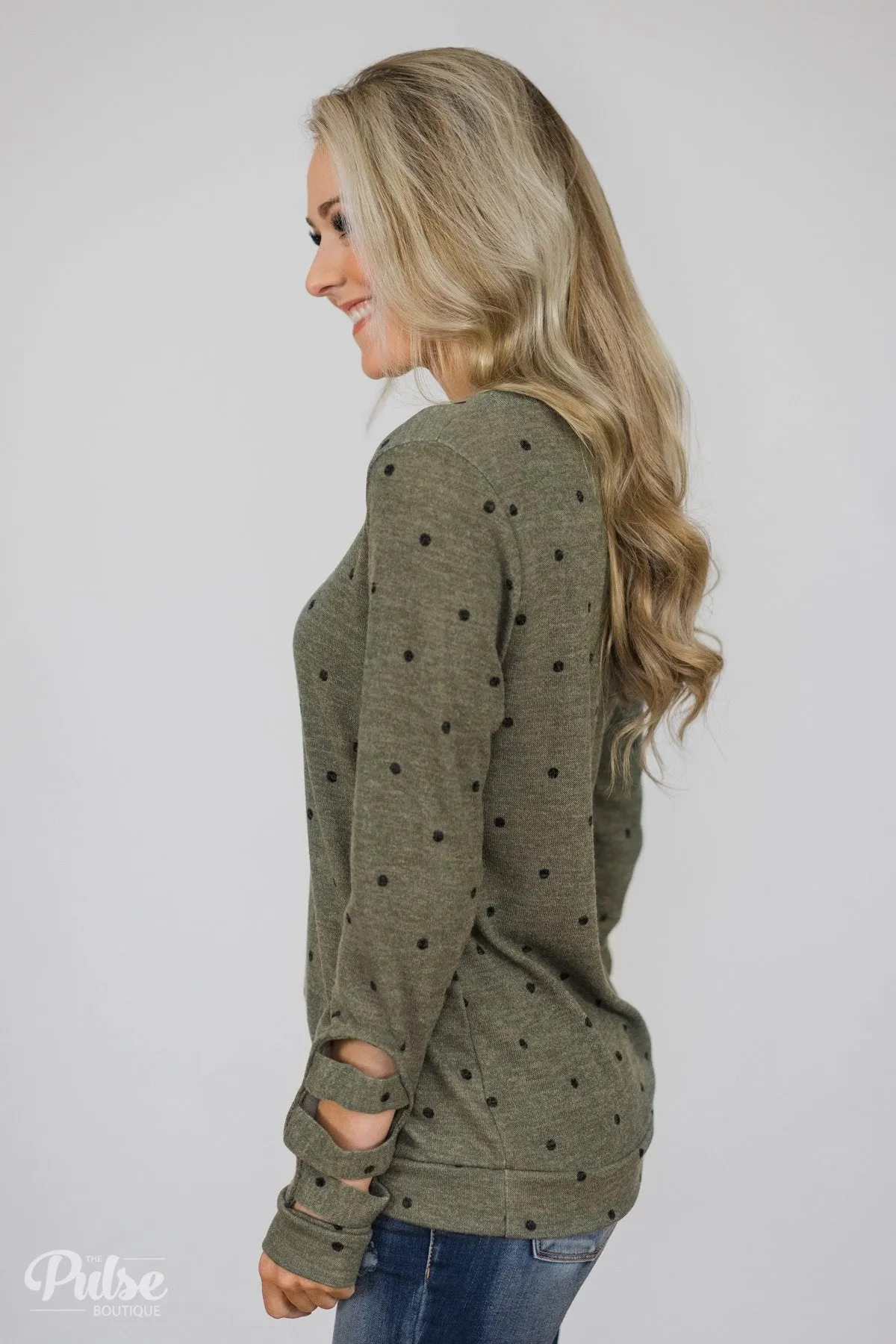 Delightful Details Polka Dot Top- Light Olive