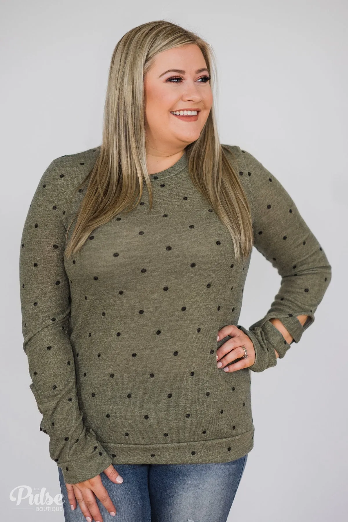 Delightful Details Polka Dot Top- Light Olive