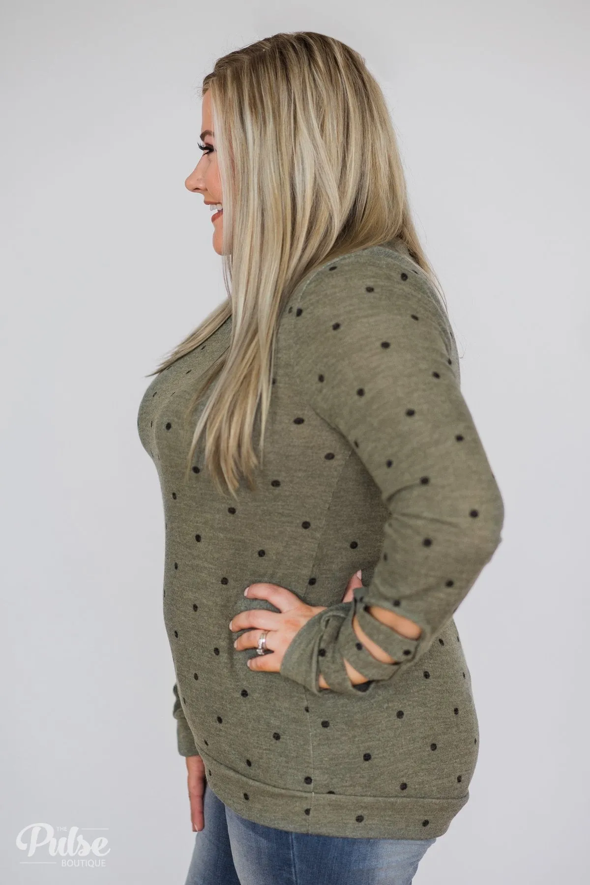 Delightful Details Polka Dot Top- Light Olive