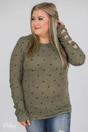 Delightful Details Polka Dot Top- Light Olive