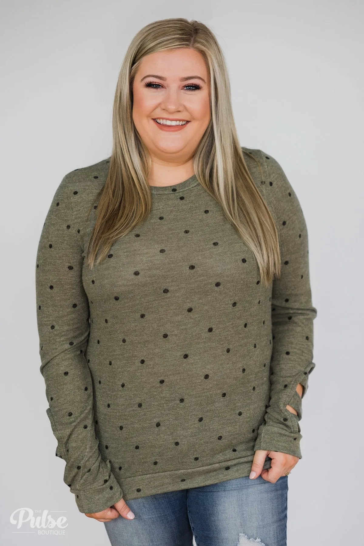 Delightful Details Polka Dot Top- Light Olive