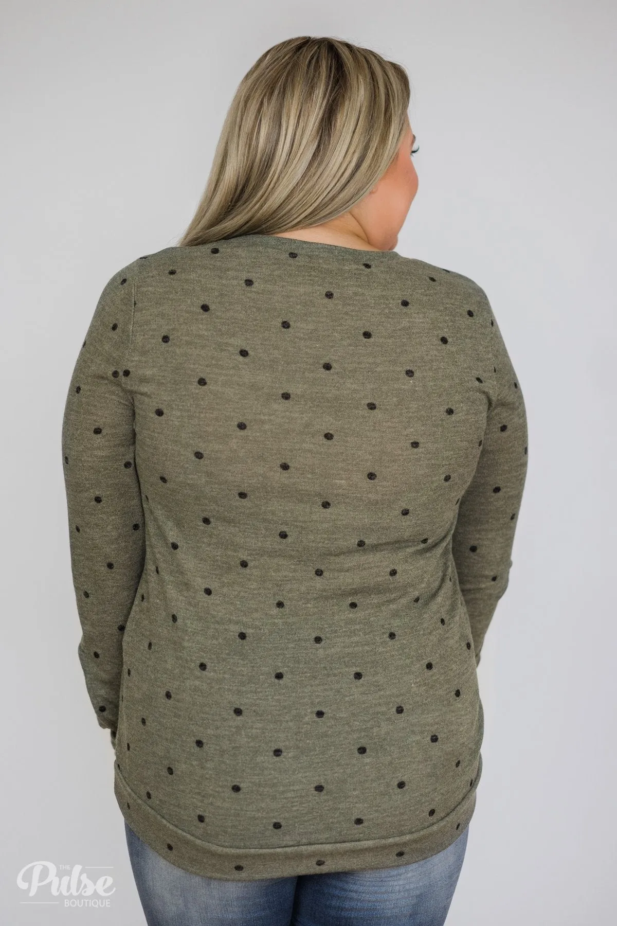 Delightful Details Polka Dot Top- Light Olive