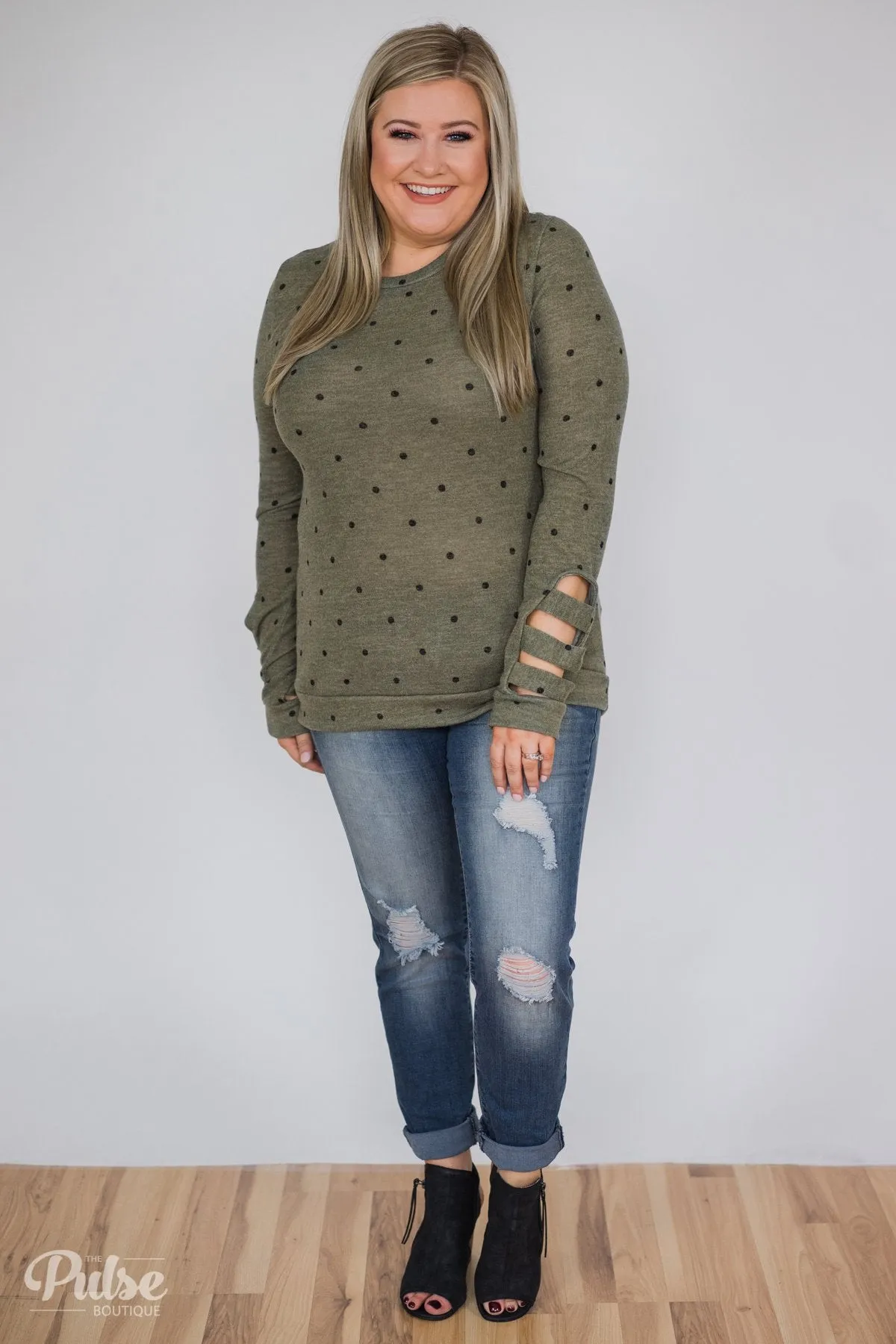Delightful Details Polka Dot Top- Light Olive
