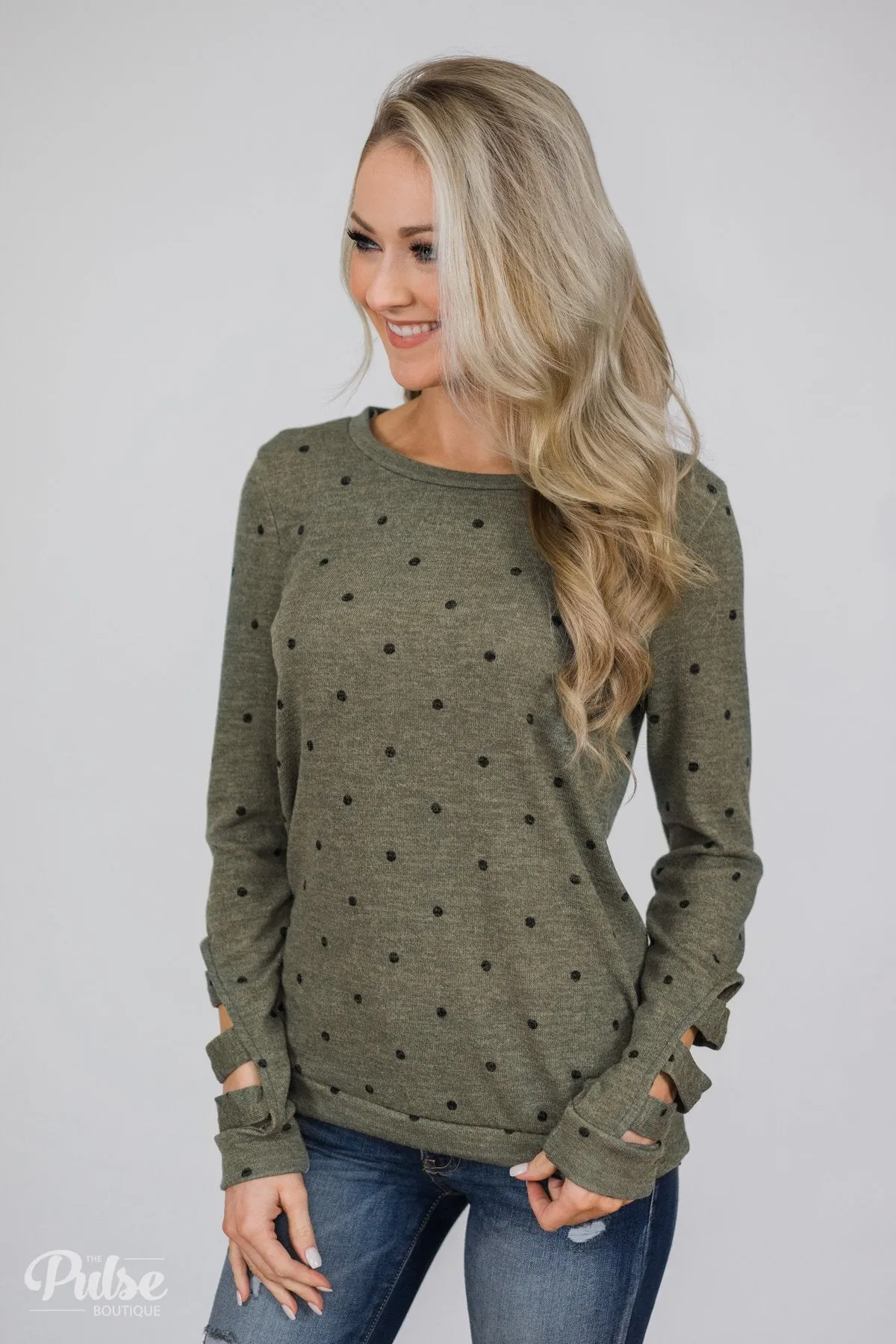 Delightful Details Polka Dot Top- Light Olive