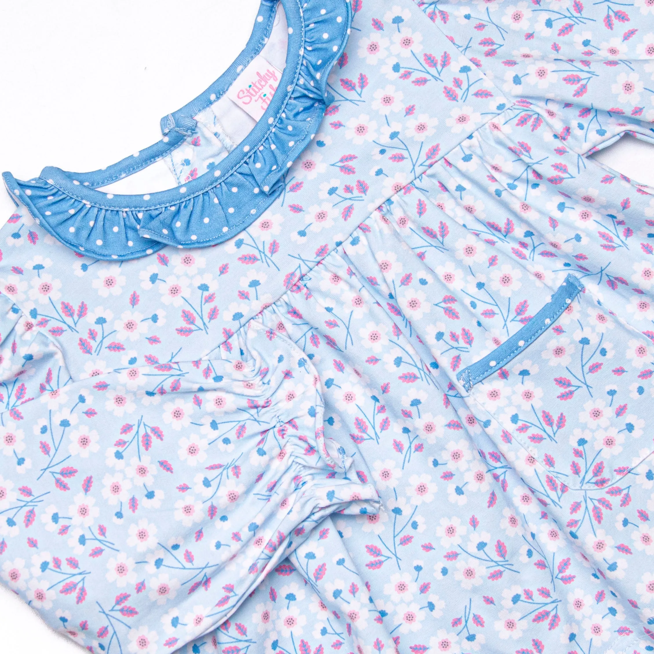 Denim Dot Daisies Legging Set, Blue