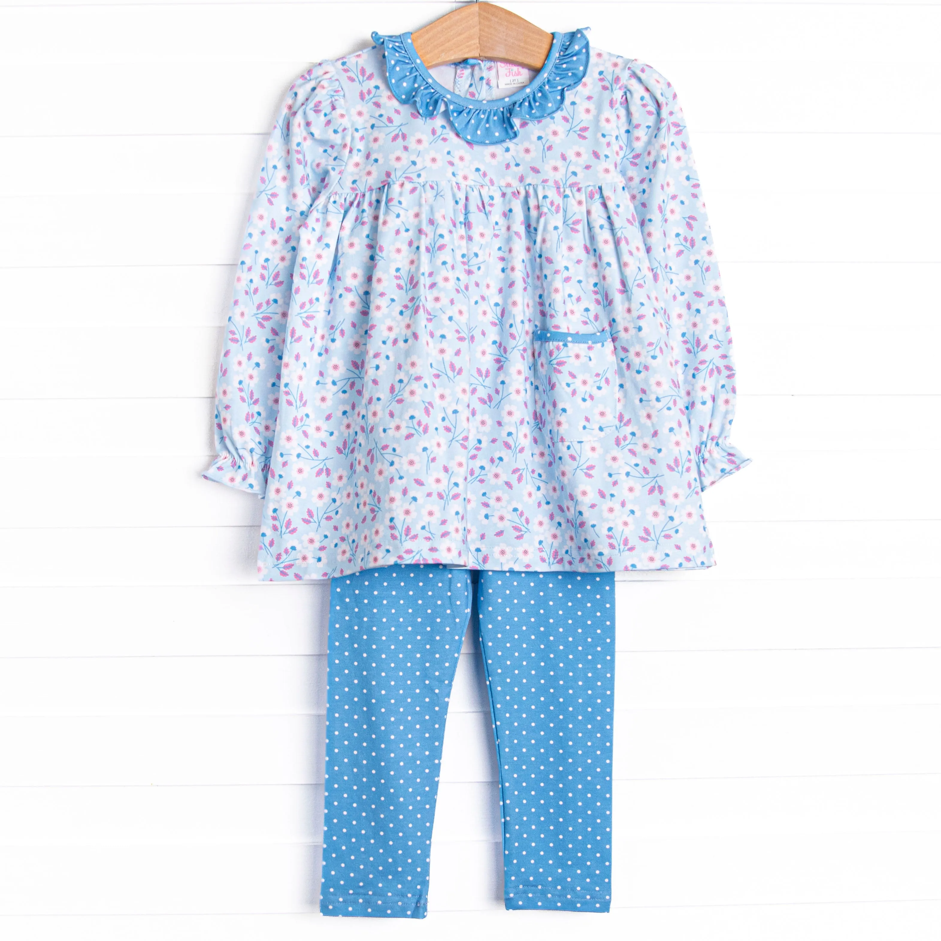 Denim Dot Daisies Legging Set, Blue