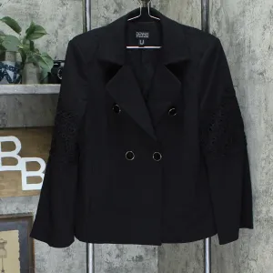 Dennis Basso Women's Luxe Crepe Blazer With Lace Applique Trim Black 12