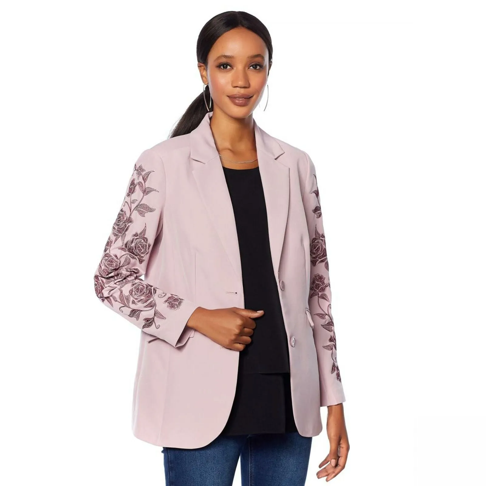 DG2 by Diane Gilman Women's Embroidered Gabardine Blazer Jacket