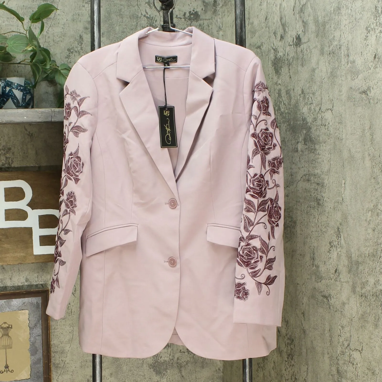DG2 by Diane Gilman Women's Embroidered Gabardine Blazer Jacket