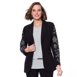 DG2 by Diane Gilman Women's Embroidered Gabardine Blazer Jacket
