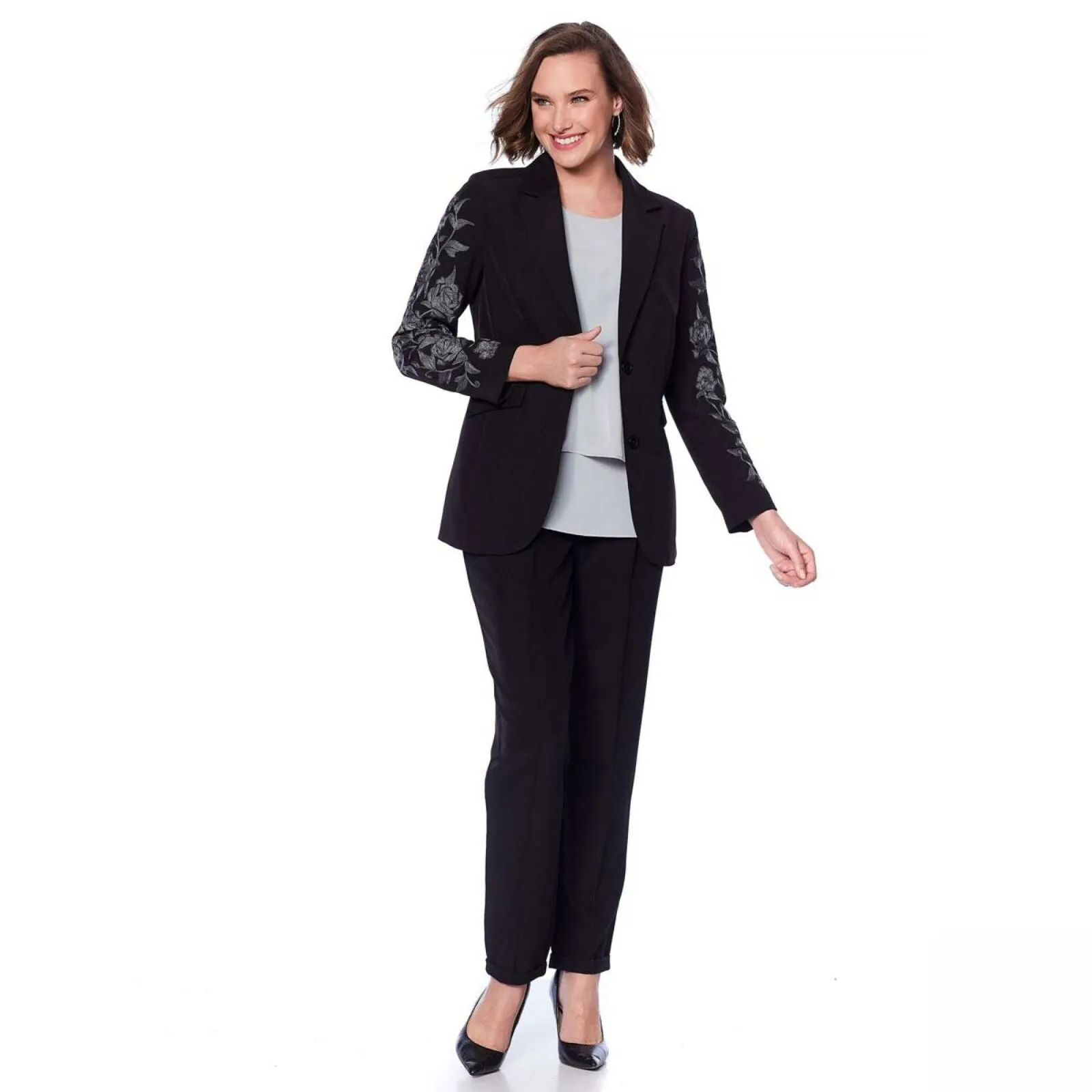DG2 by Diane Gilman Women's Embroidered Gabardine Blazer Jacket