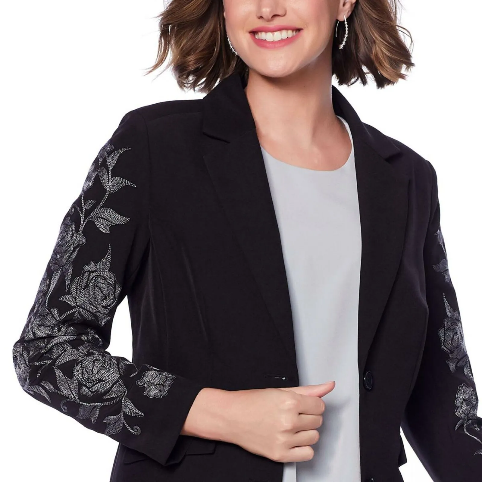 DG2 by Diane Gilman Women's Embroidered Gabardine Blazer Jacket