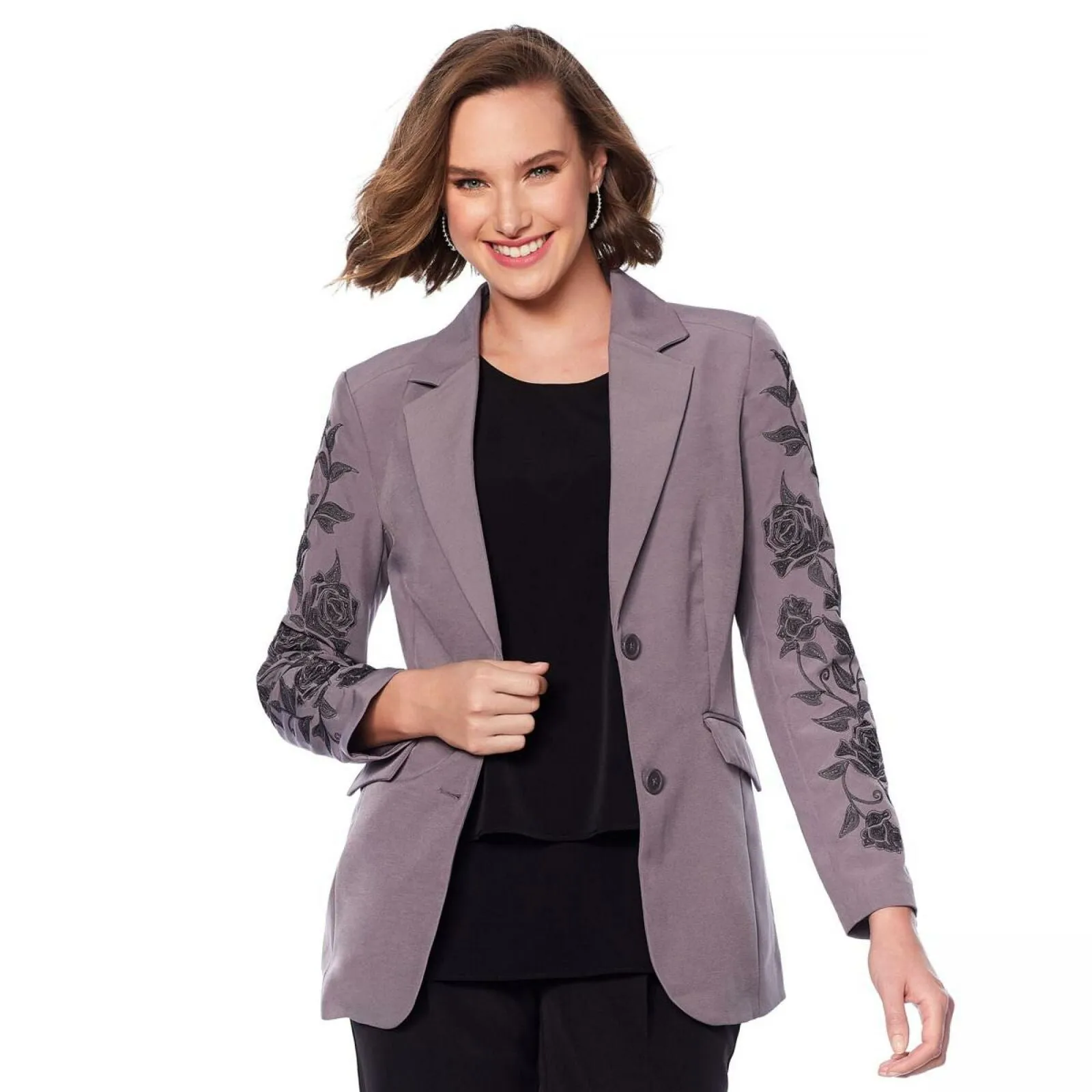 DG2 by Diane Gilman Women's Embroidered Gabardine Blazer