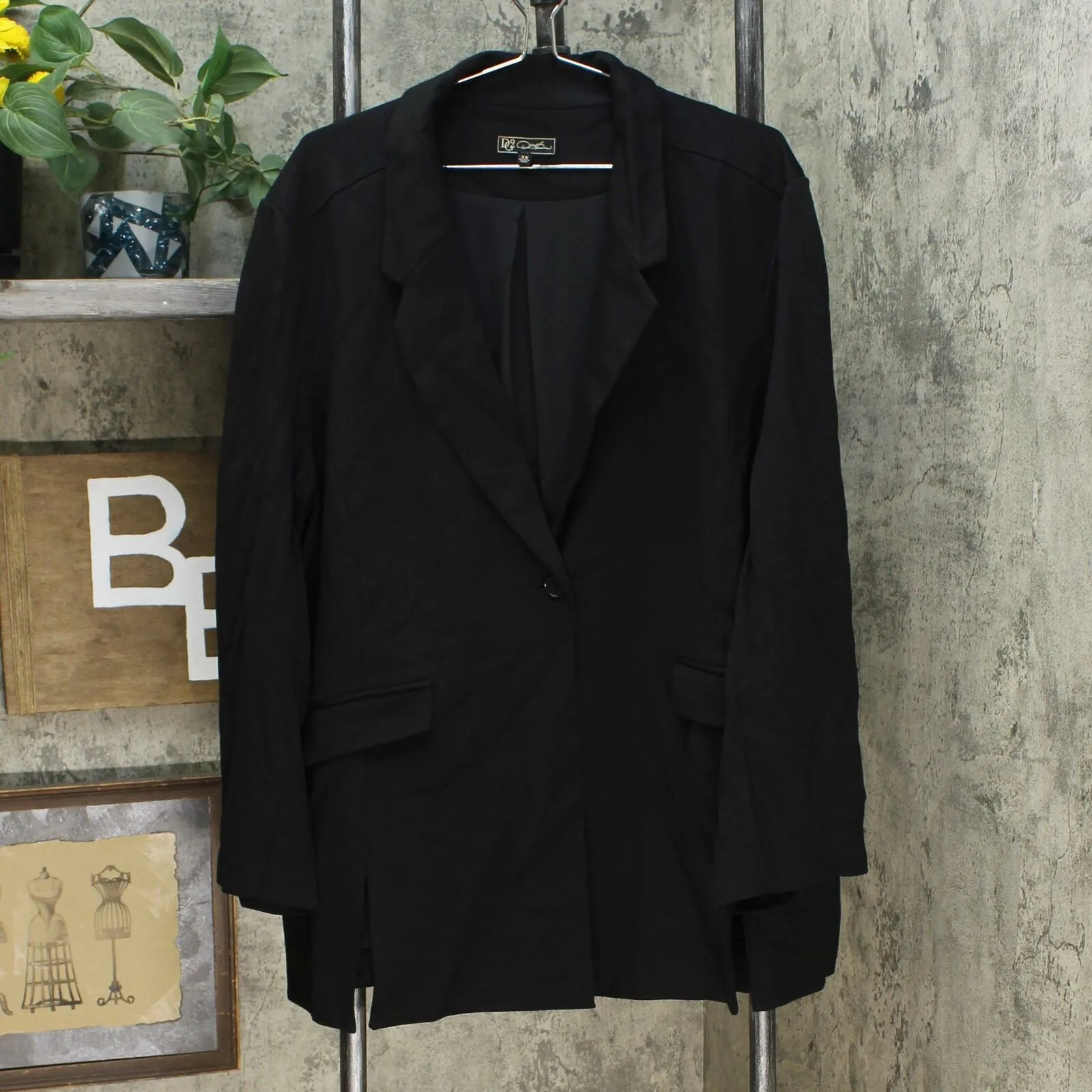DG2 by Diane Gilman Women's Ponte Knit Blazer Jacket Black Plus 3X