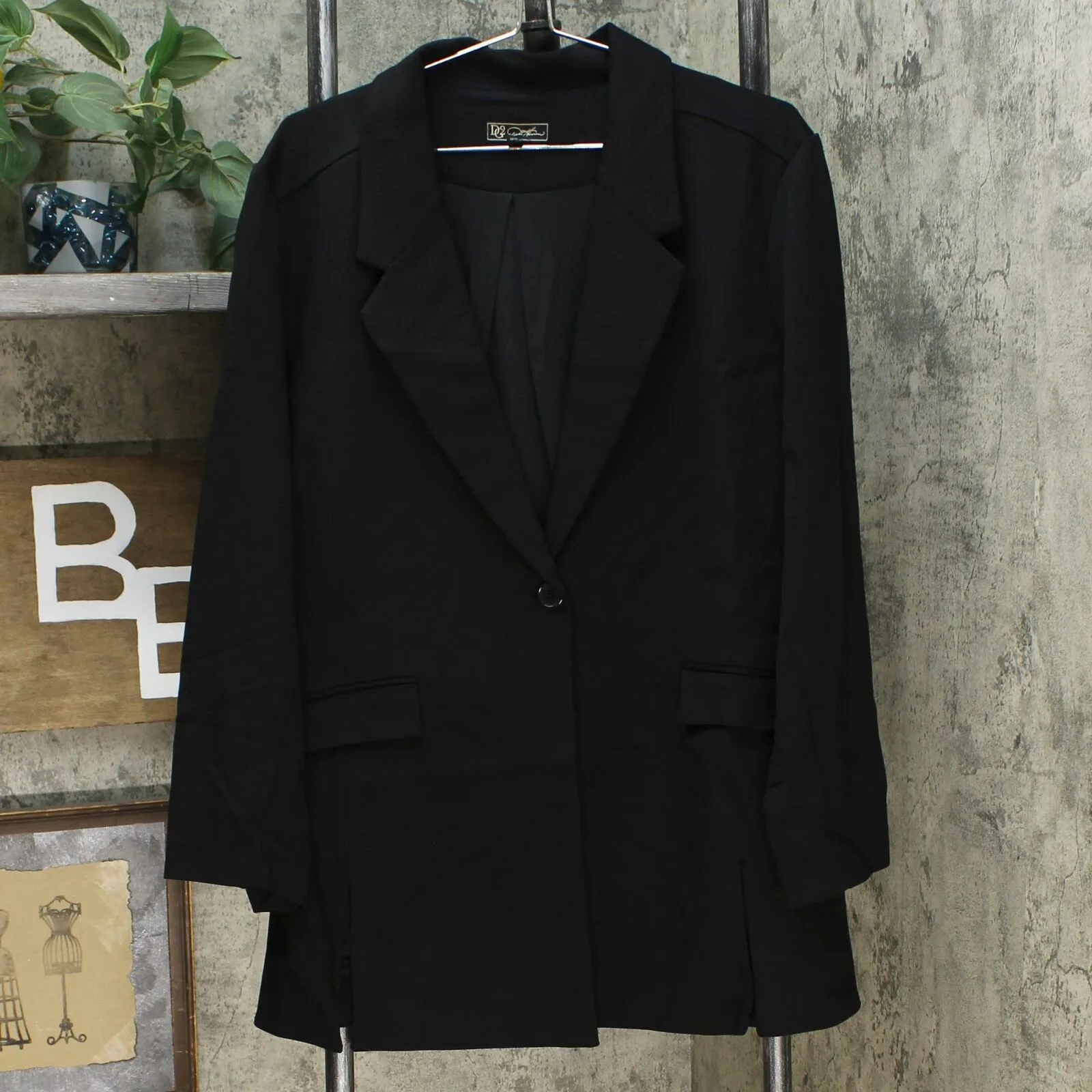 DG2 by Diane Gilman Women's Stretch Knit Ponte Blazer Jacket Black Plus 2X