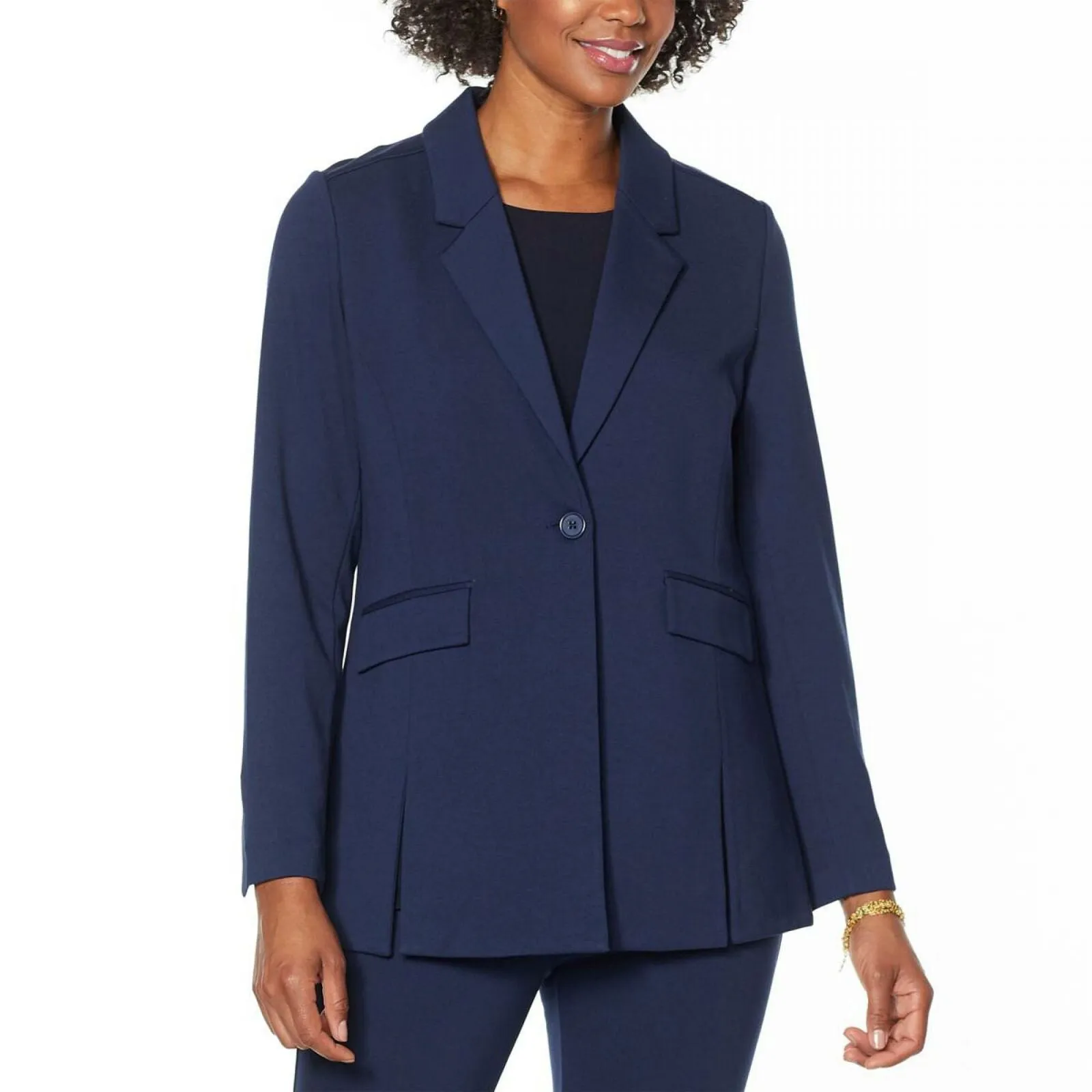 DG2 by Diane Gilman Women's Stretch Knit Ponte Blazer Navy Large