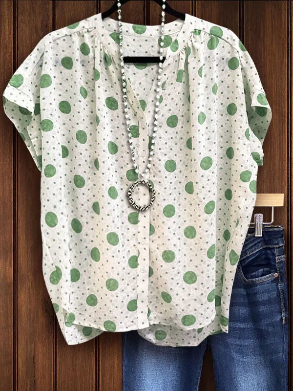 Dot Button-Front Shirt