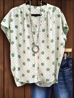 Dot Button-Front Shirt
