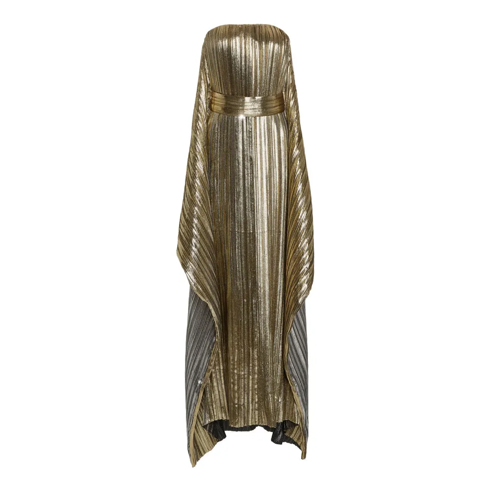 Draped Pleated Lamé Gown