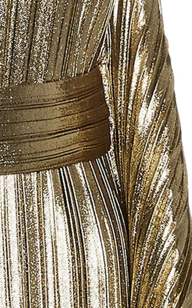 Draped Pleated Lamé Gown