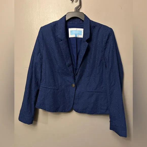 Draper James blazer - dark blue eyelet floral button closure NWT