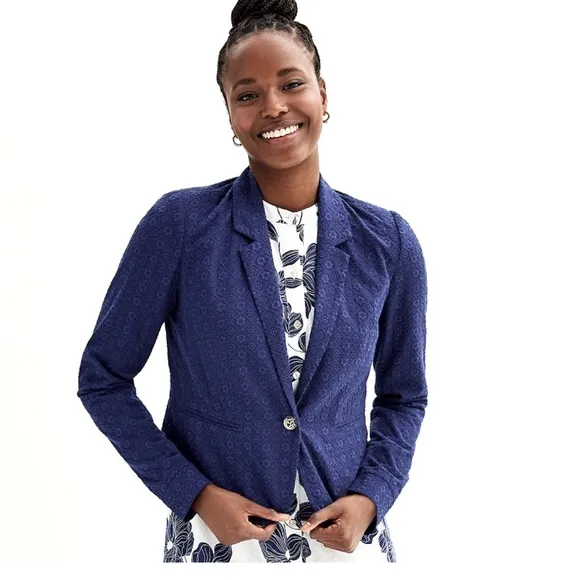 Draper James blazer - dark blue eyelet floral button closure NWT