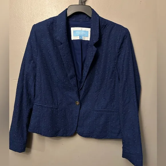 Draper James blazer - dark blue eyelet floral button closure NWT
