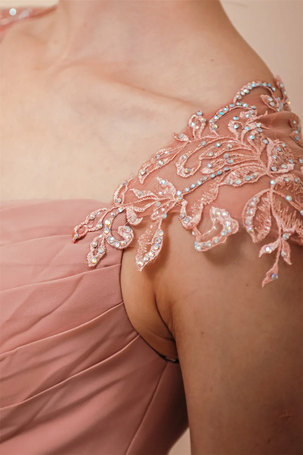 Dusty Pink Cap sleeves Chiffon Column Evening Dress
