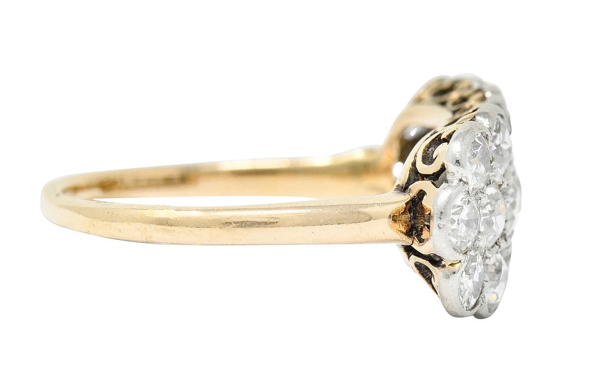 Edwardian 2.00 CTW Diamond Platinum-Topped 14 Karat Gold Cluster Band Ring