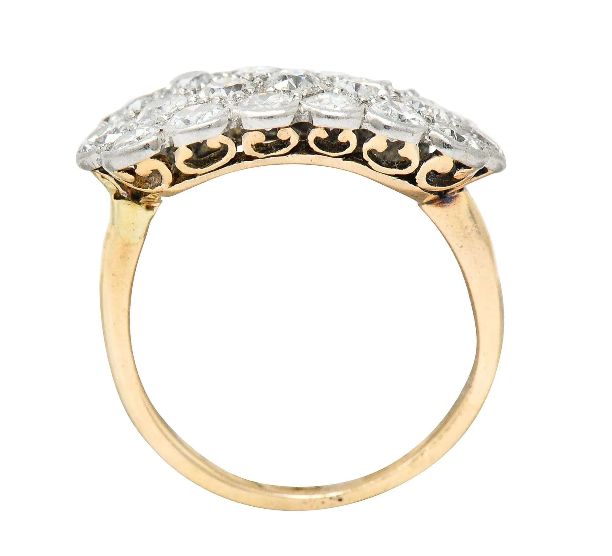 Edwardian 2.00 CTW Diamond Platinum-Topped 14 Karat Gold Cluster Band Ring