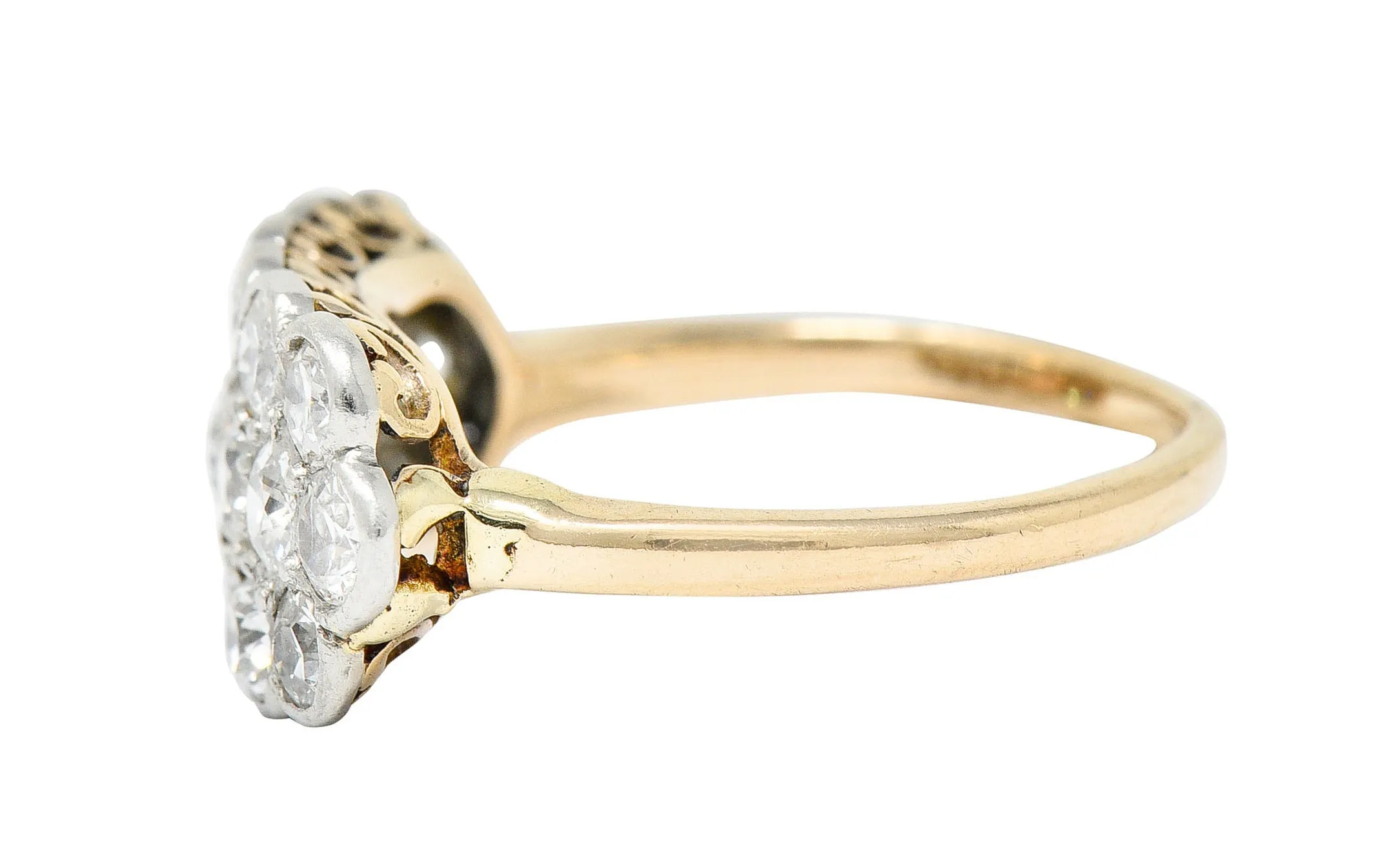 Edwardian 2.00 CTW Diamond Platinum-Topped 14 Karat Gold Cluster Band Ring