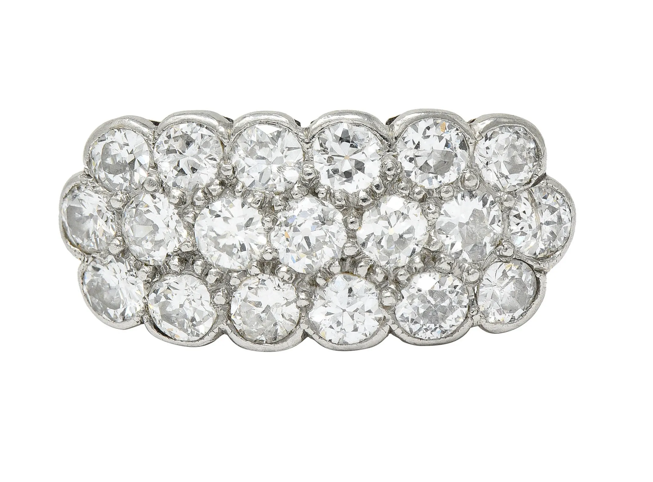 Edwardian 2.00 CTW Diamond Platinum-Topped 14 Karat Gold Cluster Band Ring