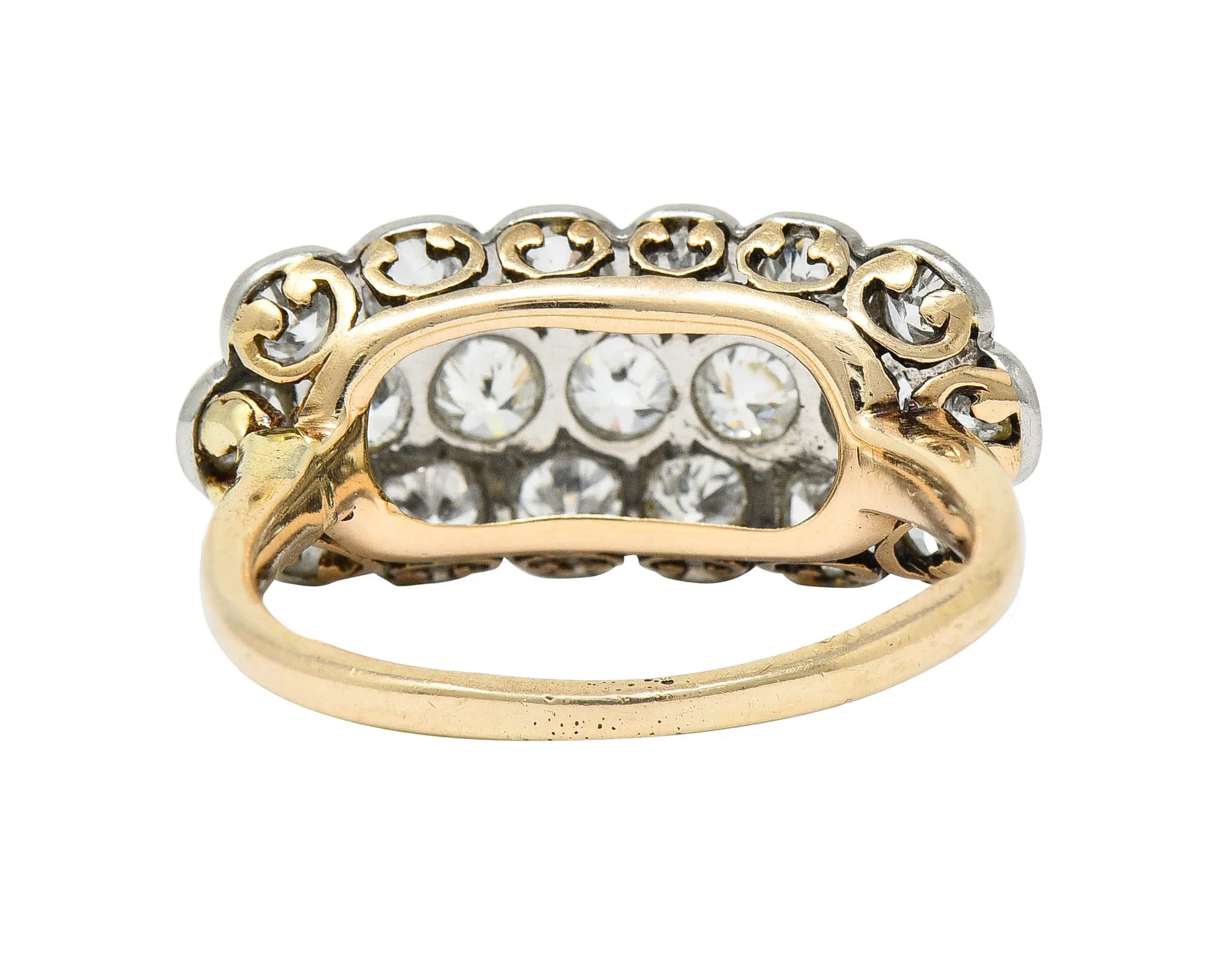 Edwardian 2.00 CTW Diamond Platinum-Topped 14 Karat Gold Cluster Band Ring