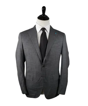 EIDOS - Gray Abstract Plaid Check Pattern Wool/Silk/Linen Suit - 40R