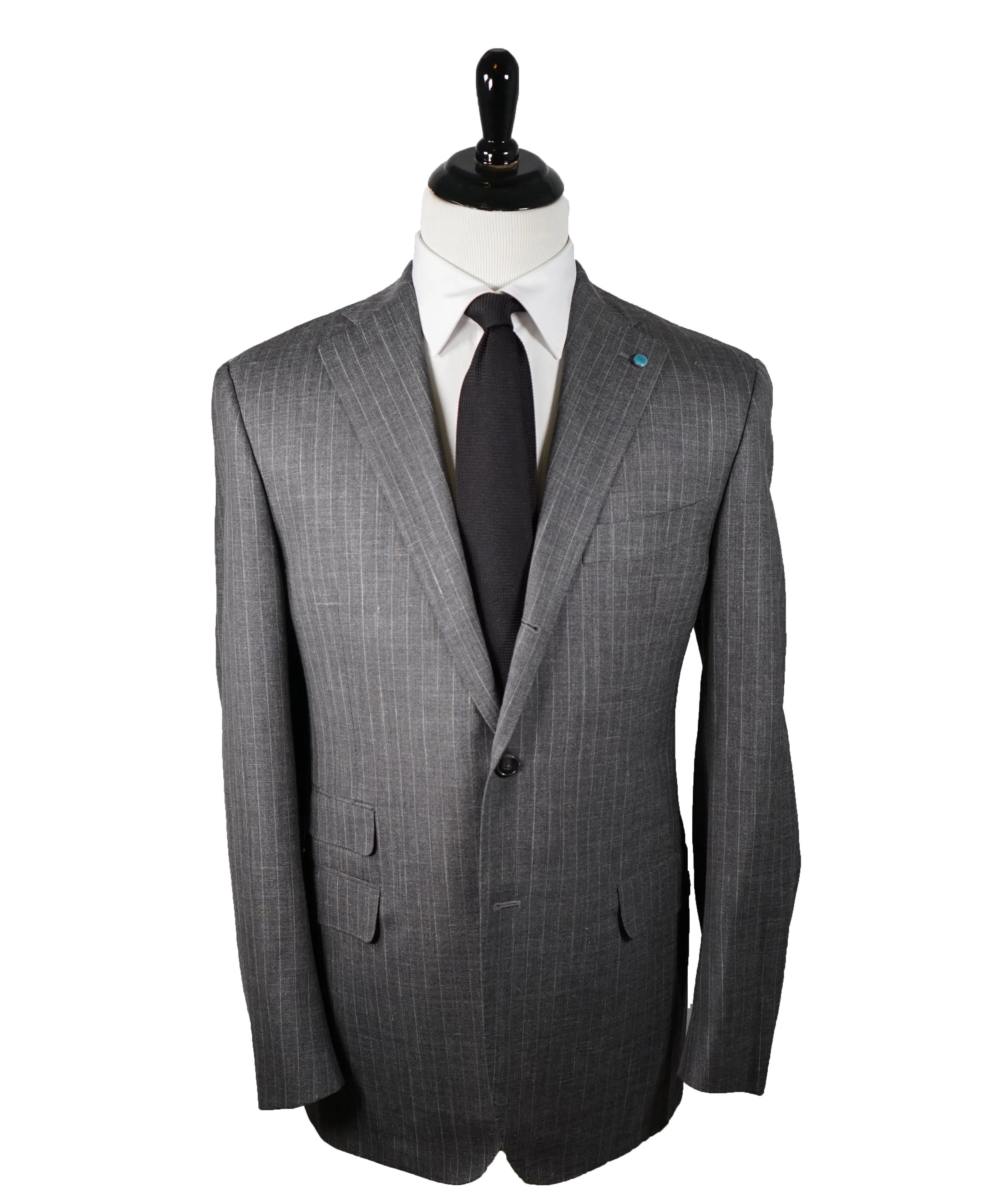 EIDOS -Wool Silk Linen Striped 2-3 Button Roll Gray Suit - 44L