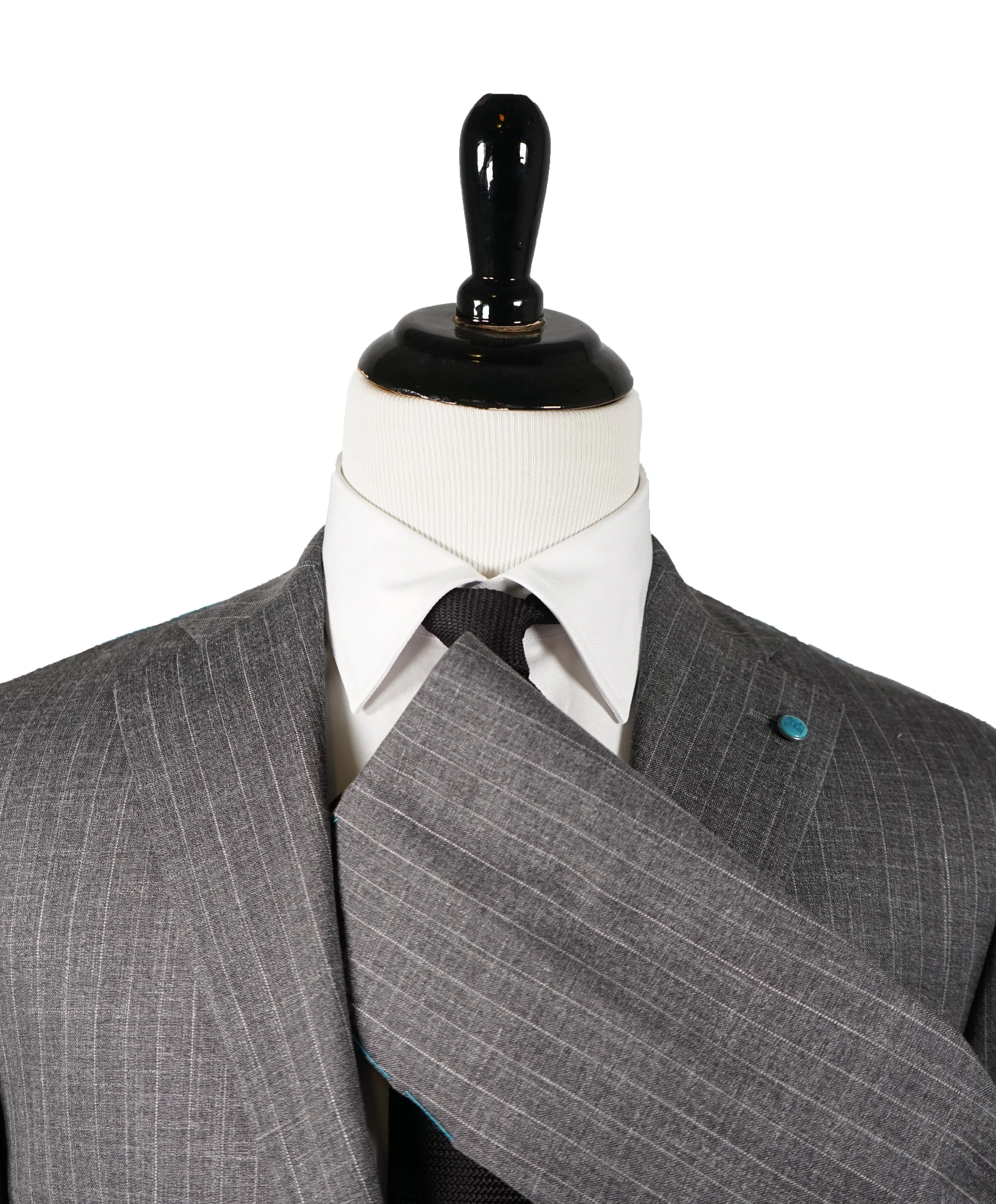 EIDOS -Wool Silk Linen Striped 2-3 Button Roll Gray Suit - 44L