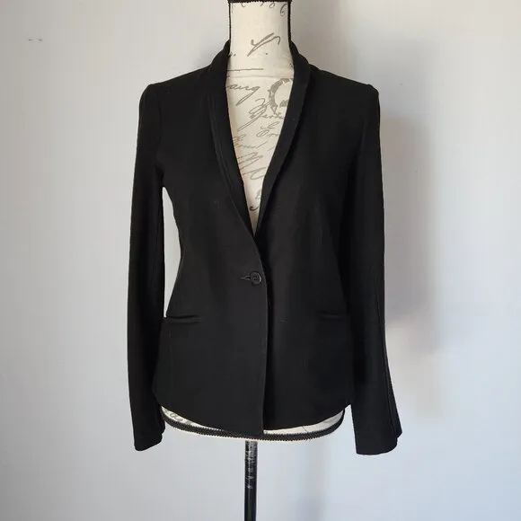 EILEEN FISHER Ponte One-Button Fitted Blazer Stretch Viscose Blend Black