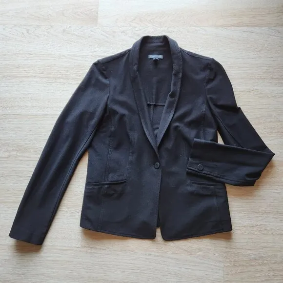 EILEEN FISHER Ponte One-Button Fitted Blazer Stretch Viscose Blend Black