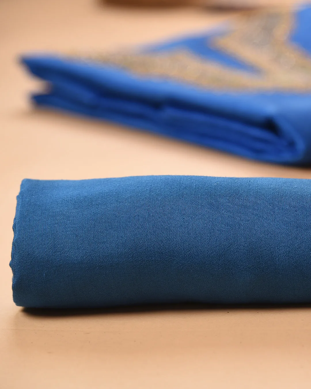 Electric Blue Linen Silk Blend Hand Embroidered Unstitched Suit Fabric Set With Tissue Dupatta