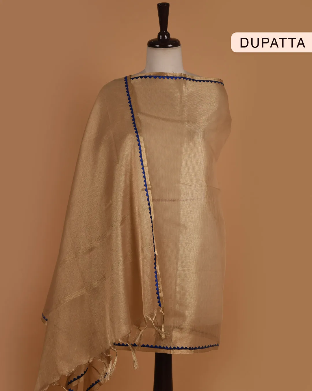 Electric Blue Linen Silk Blend Hand Embroidered Unstitched Suit Fabric Set With Tissue Dupatta