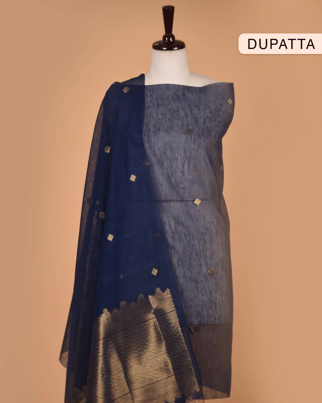 Electric Blue Linen Silk Blend Woven Unstitched Suit Fabric Set With Linen Silk Blend Woven Dupatta