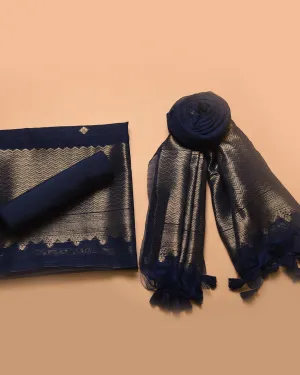 Electric Blue Linen Silk Blend Woven Unstitched Suit Fabric Set With Linen Silk Blend Woven Dupatta