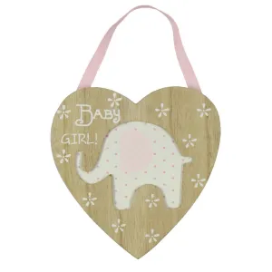 Elephant Hanging Heart Plaque - Pink