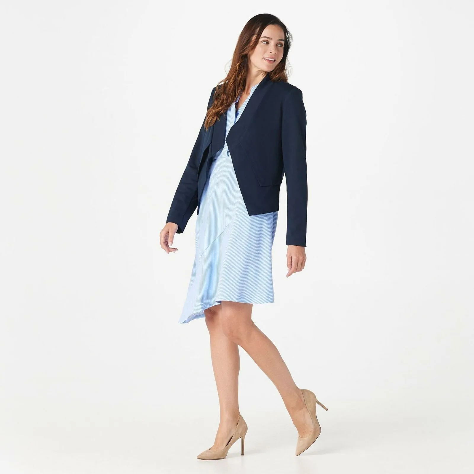 Elizabeth & Clarke Women's Ponte Knit Blazer With Staintech Midnight Navy 8