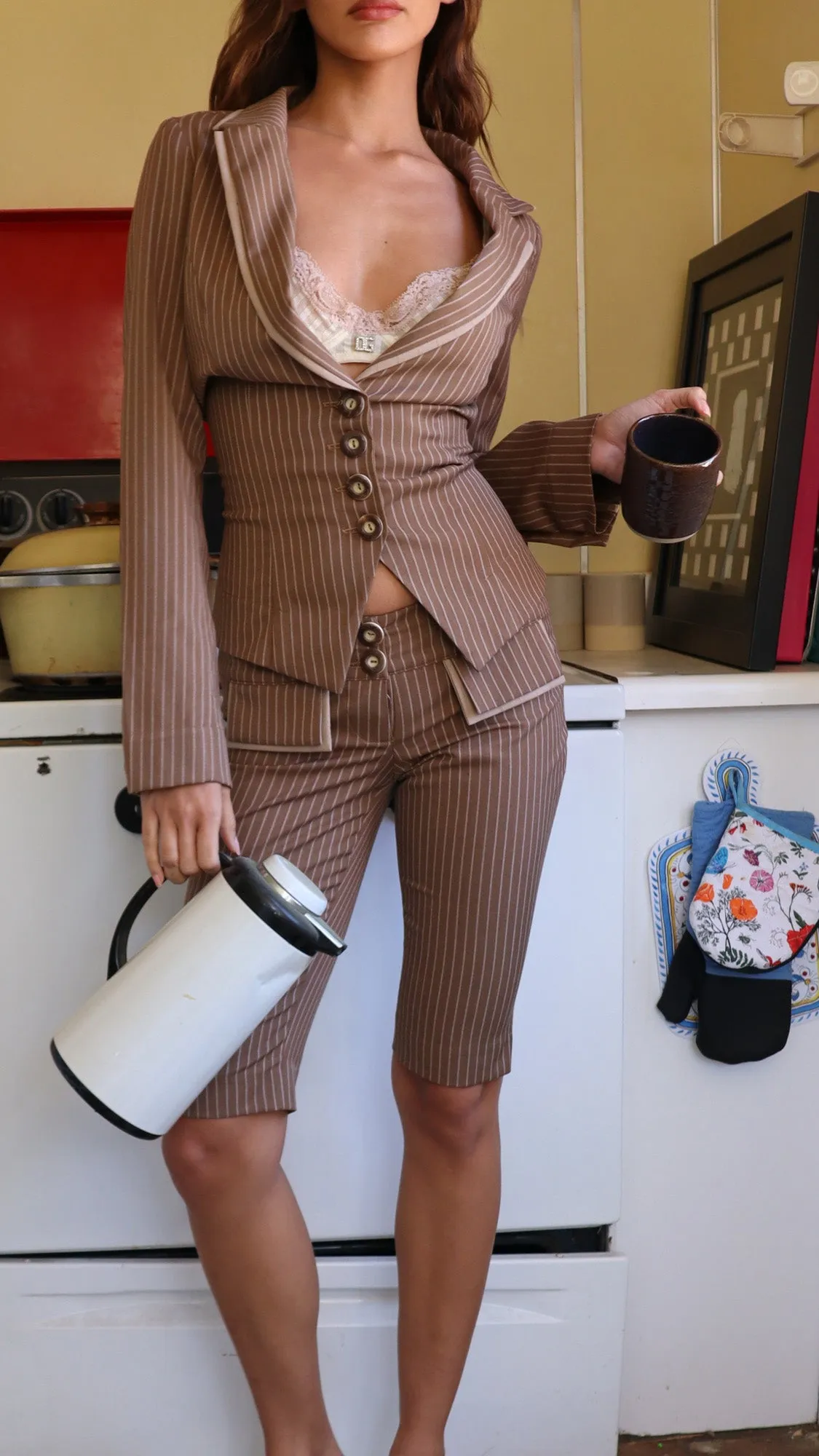 ELODIE BLAZER - MOCHA PINSTRIPE