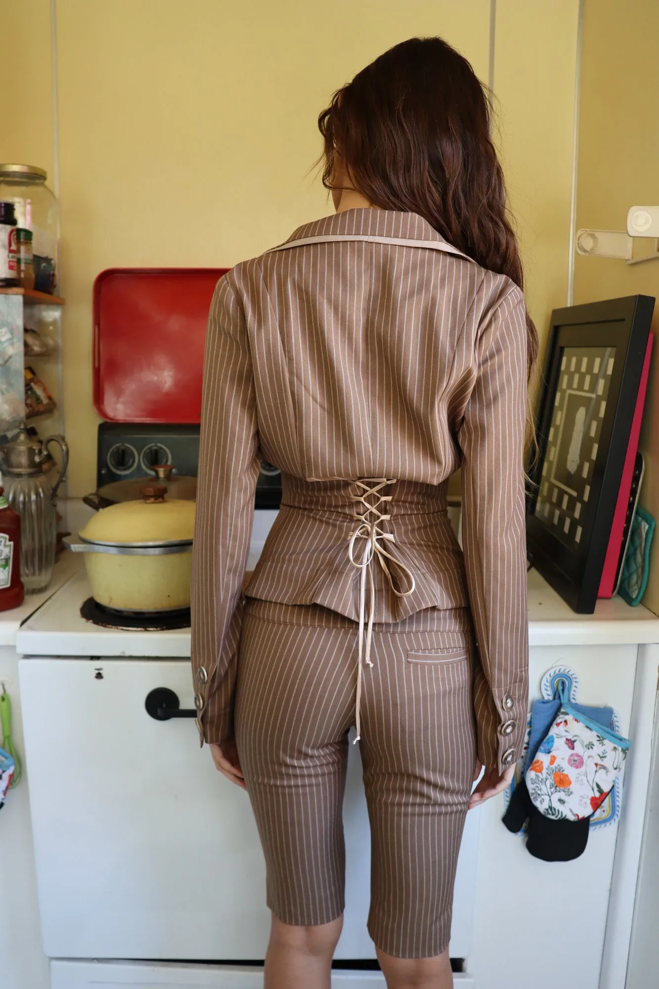 ELODIE BLAZER - MOCHA PINSTRIPE