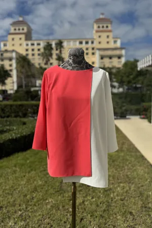 Emmelle Layered Front Luxurious Crepe Tunic in Coral and Pearl