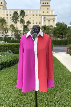 Emmelle Luxurious Crepe Tri-Color Tunic in Zenia/Pink/Pearl
