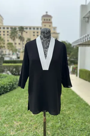 Emmelle Microlinen Black and White V-Neck Tunic